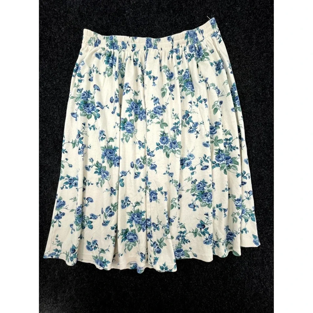 Vintage Jennifer Collins‎ Midi Skirt Womens 1X Cream Blue Floral Button Front